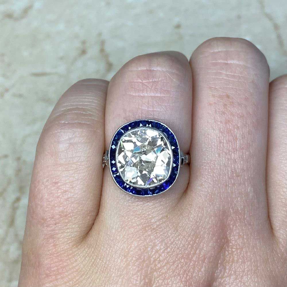 Platinum European cut Diamond and Emerald Ring