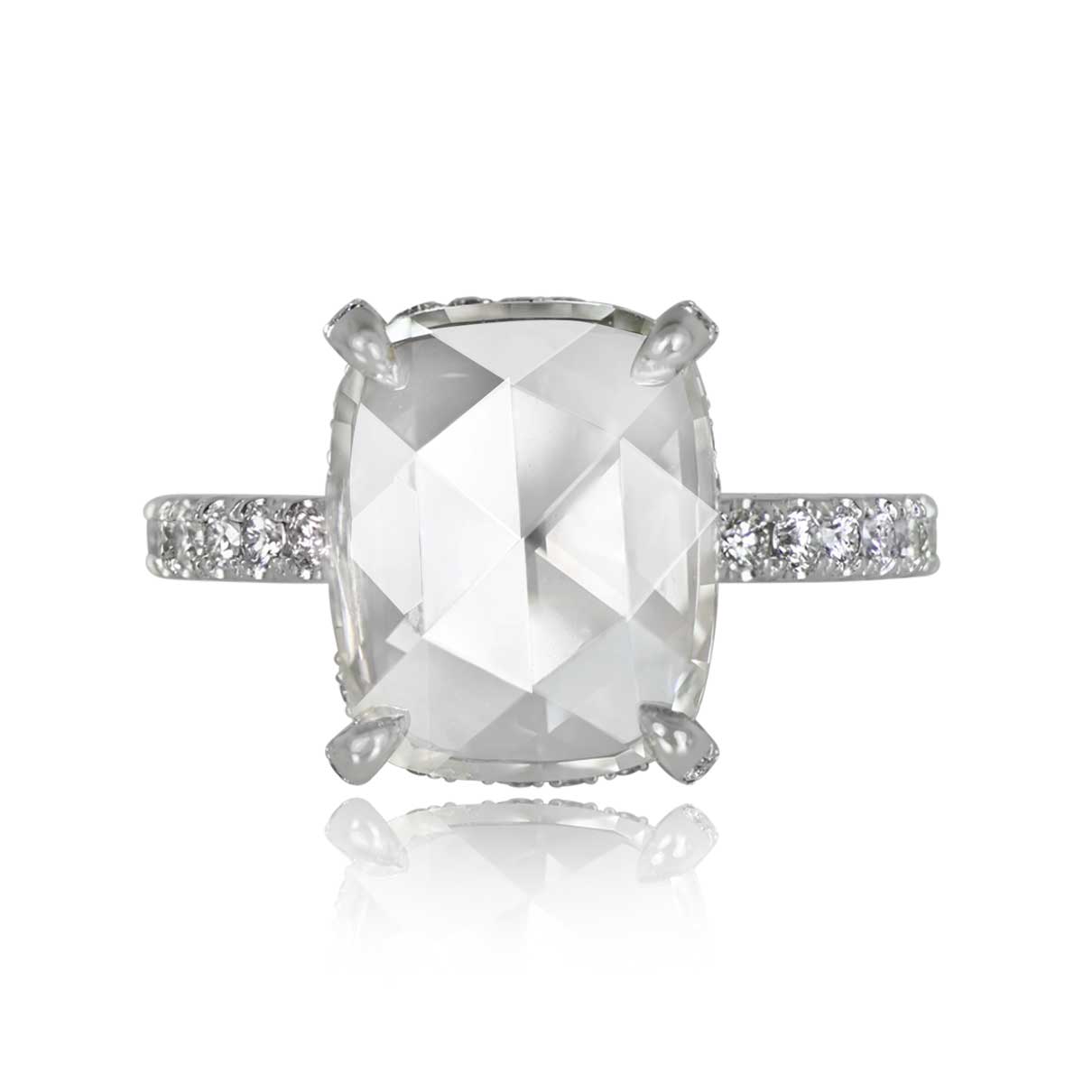 Platinum European cut Diamond and Emerald Ring
