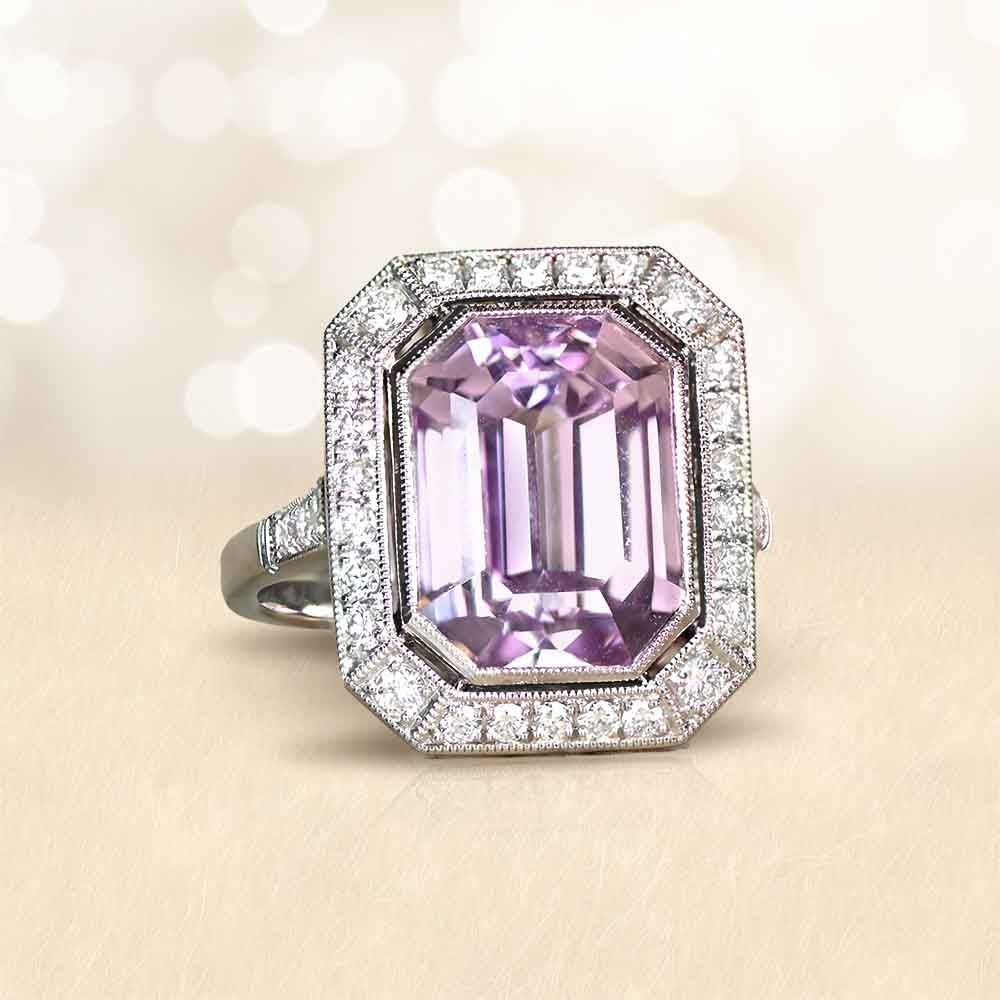 Platinum European cut Diamond and Emerald Ring