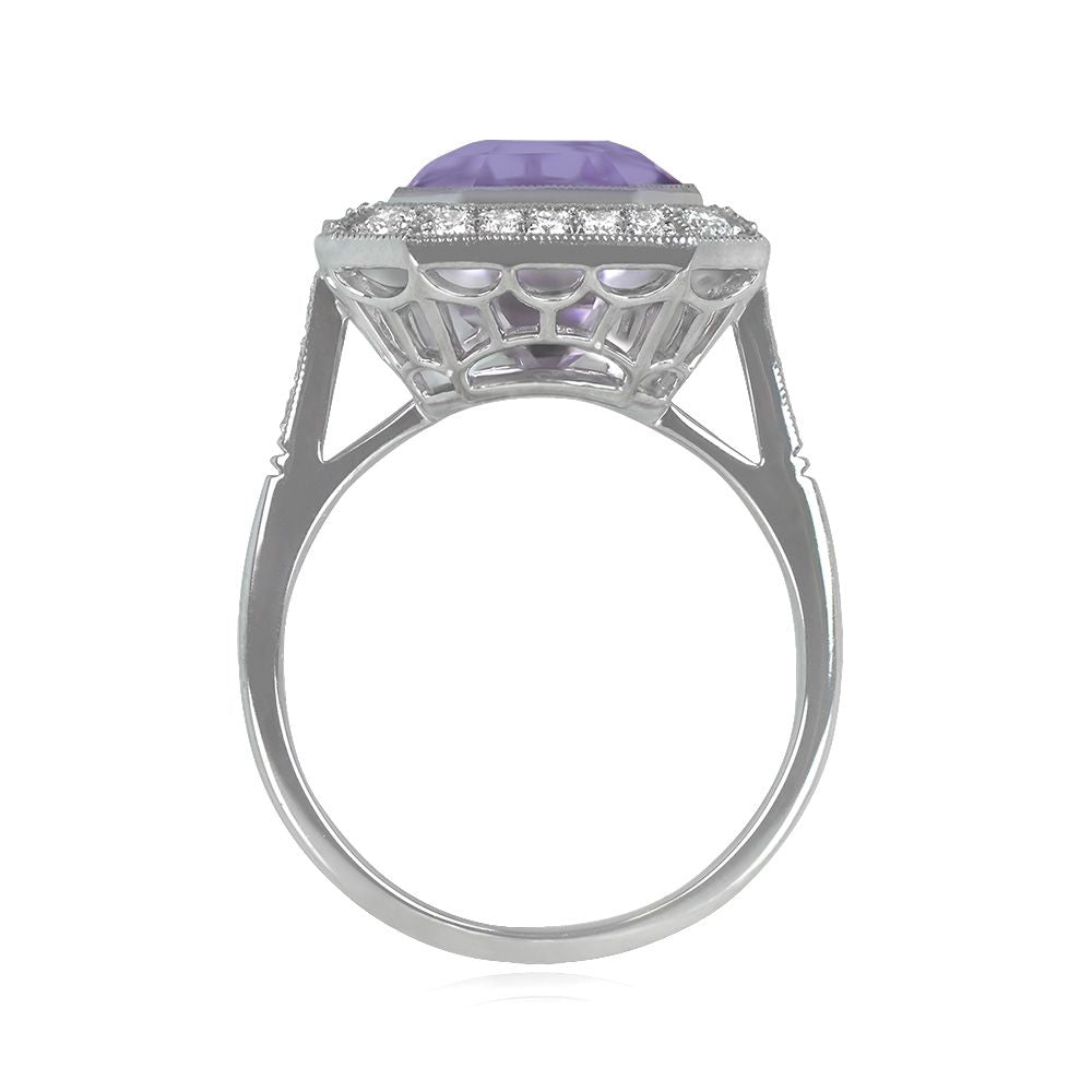 Platinum European cut Diamond and Emerald Ring