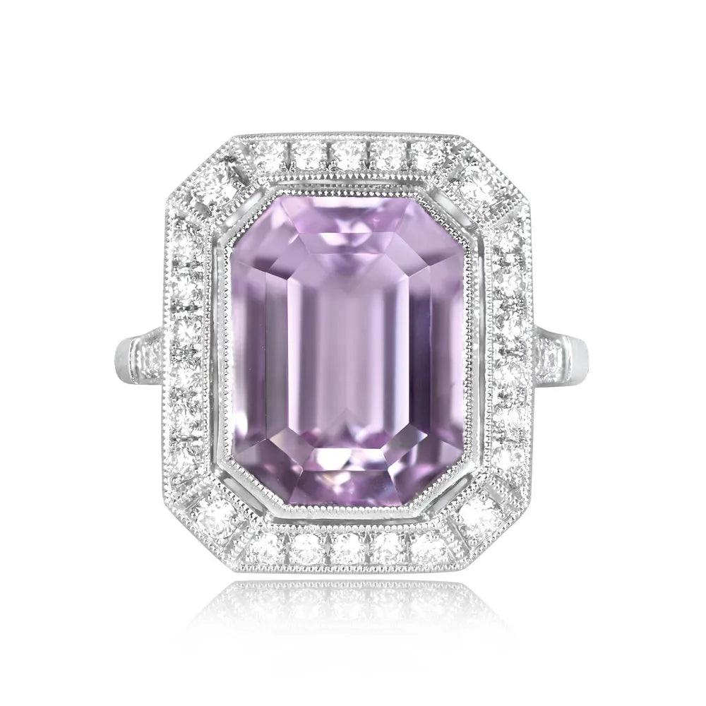 Platinum European cut Diamond and Emerald Ring