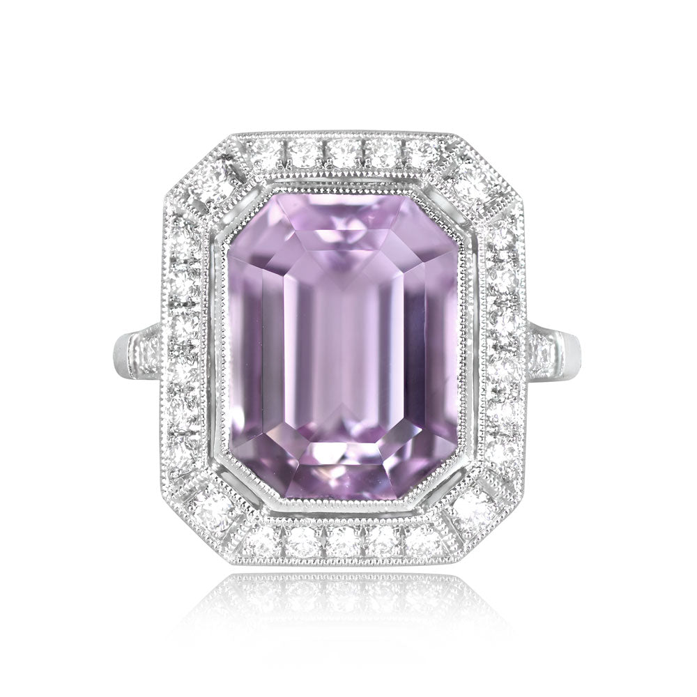Platinum European cut Diamond and Emerald Ring