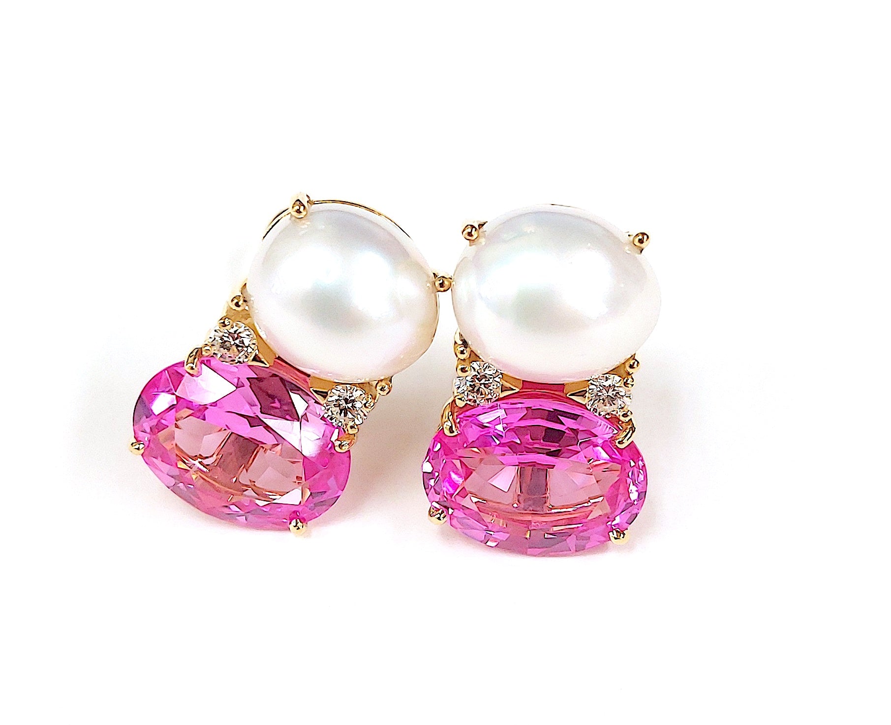 Large GUM DROP™ Earrings with Pearls and Pink Topaz and Diamonds