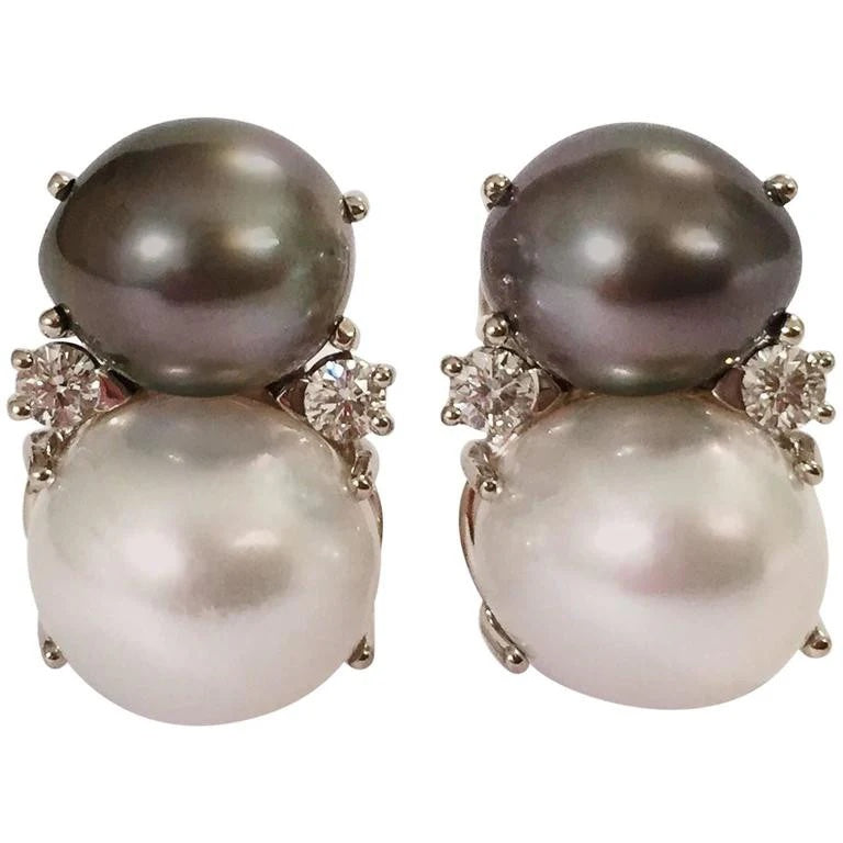 Medium GUM DROP™ Earrings with Pearls and Peridot and Four Diamonds