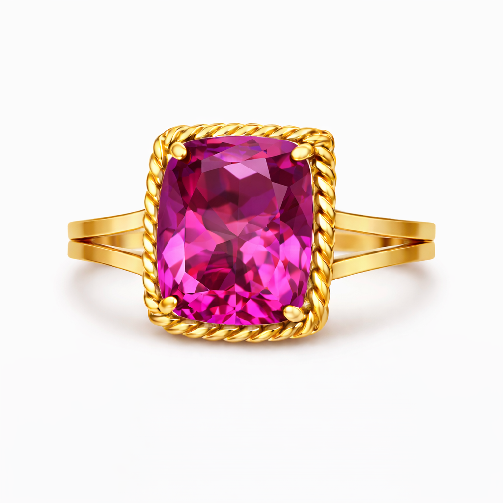 Elegant Single Stone Citrine Ring with Gold Rope Twist Border