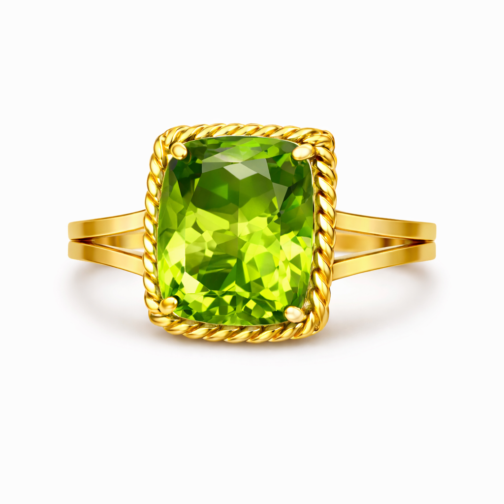 Elegant Single Stone Citrine Ring with Gold Rope Twist Border