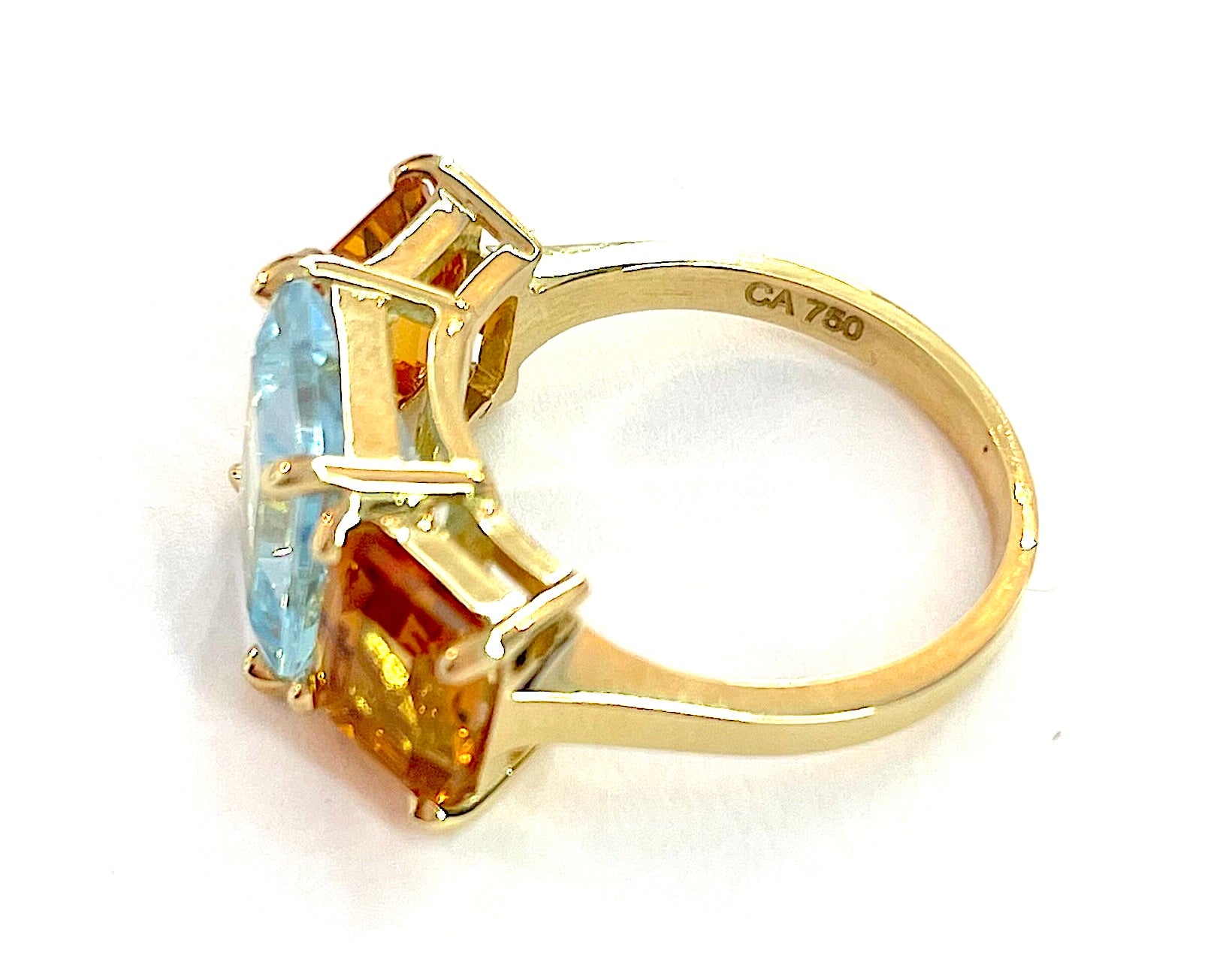 18kt Yellow Gold Mini Emerald Cut Ring with Blue Topaz and Peridot