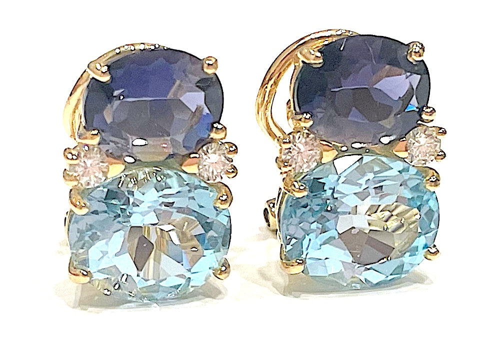 Medium GUM DROP™ Earrings with Iolite and Blue Topaz and Diamonds