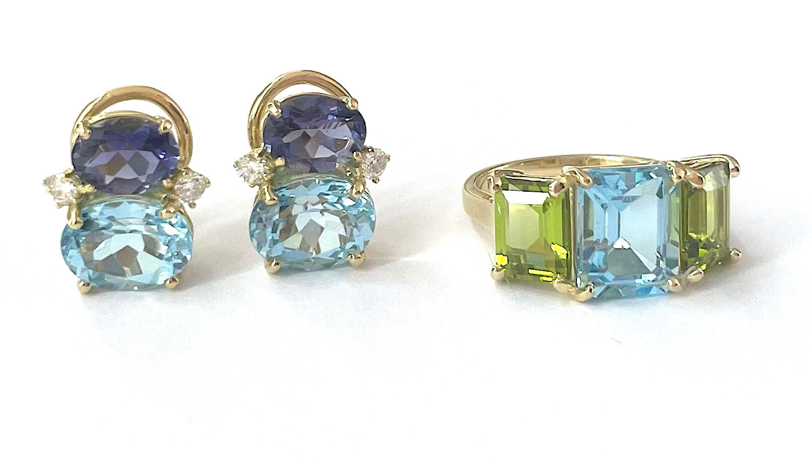 Small GUM DROP™ Ring with Pink Topaz and Blue Topaz and Diamonds