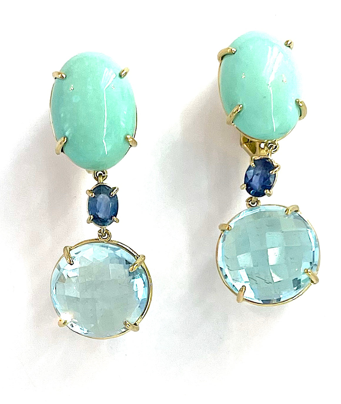 Elegant Drop Earring with Turquoise Sapphire and Blue Topaz A. Clunn