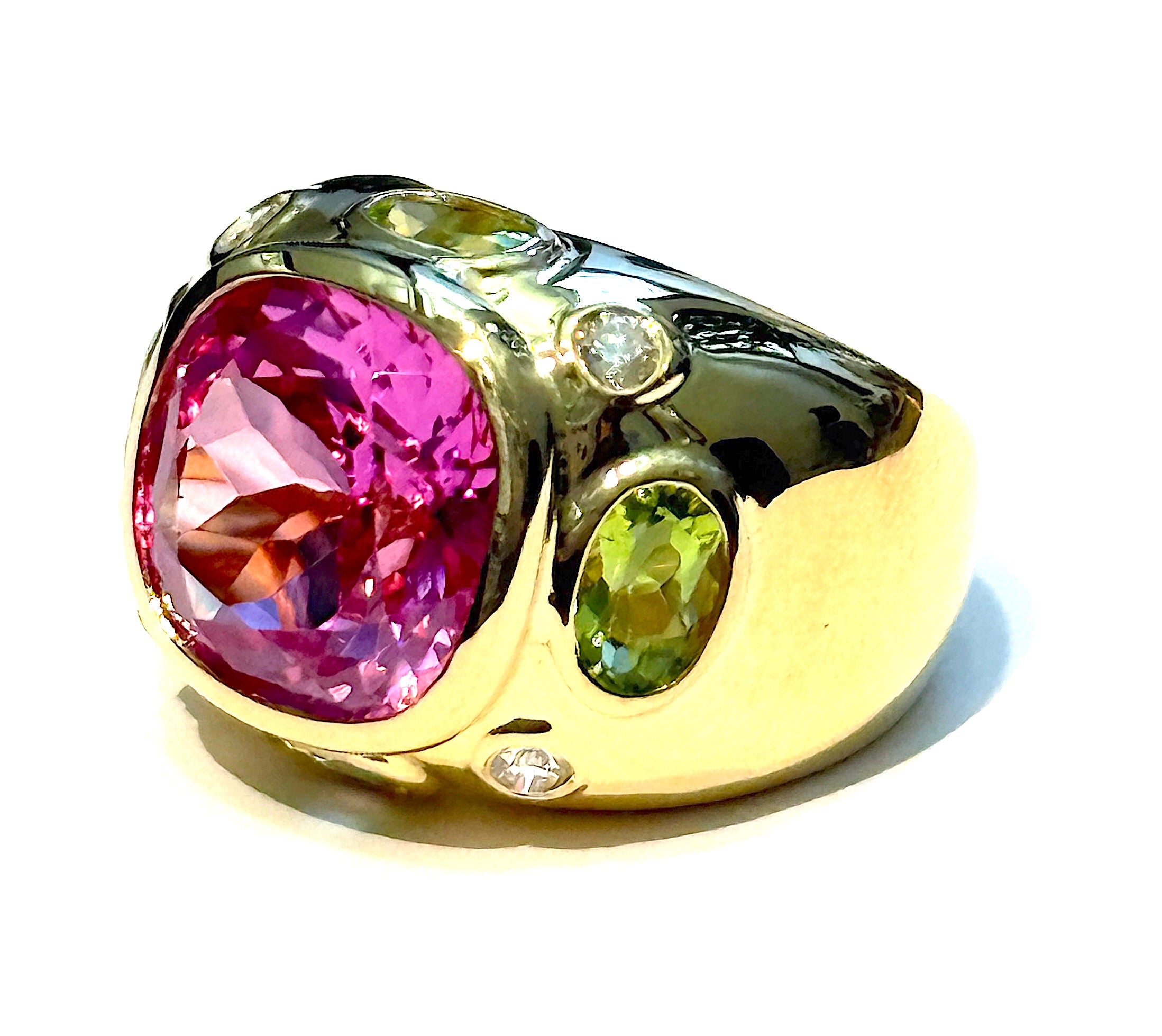 Elegant Three-Stone Ring with Gold Rope Twist Border