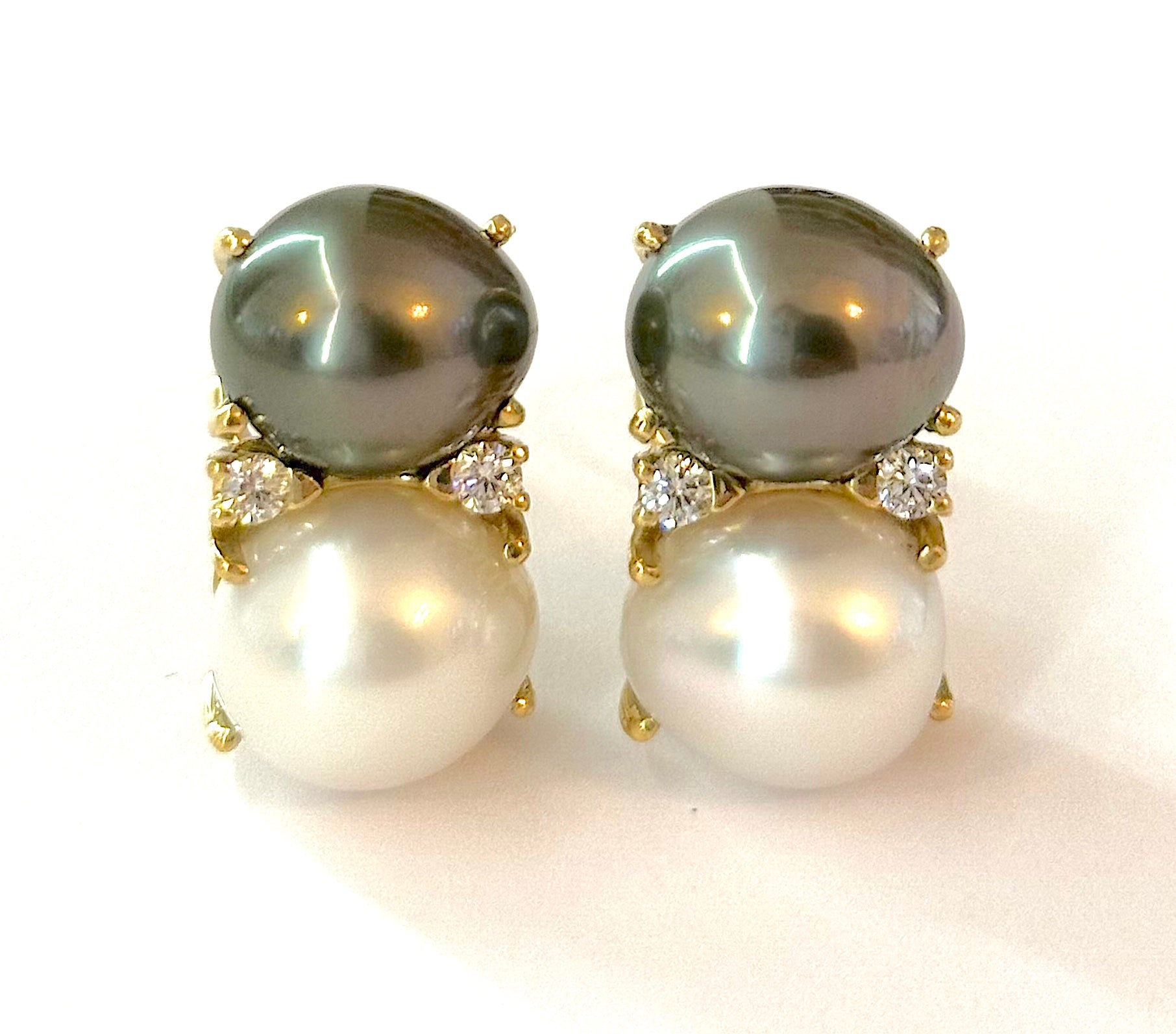 Medium GUM DROP™ Earrings with Pearls and Peridot and Four Diamonds