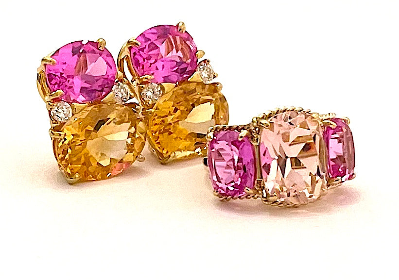 Large GUM DROP™ Earrings with Citrine and Pink Topaz and Diamonds