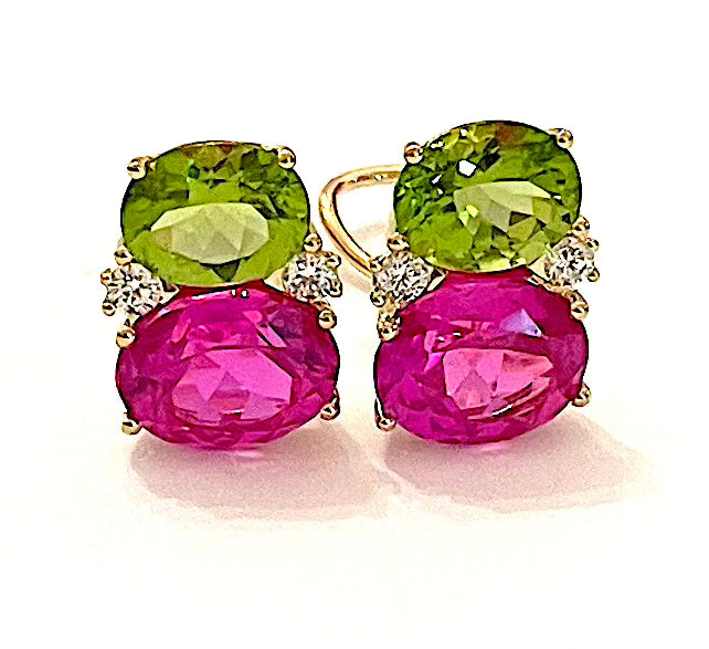 Large GUM DROP™ Earrings with Hot Pink and Deep Blue Topaz and Diamonds