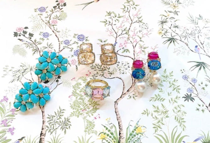 18kt Yellow Gold Mini Emerald Cut Ring with Blue Topaz and Peridot