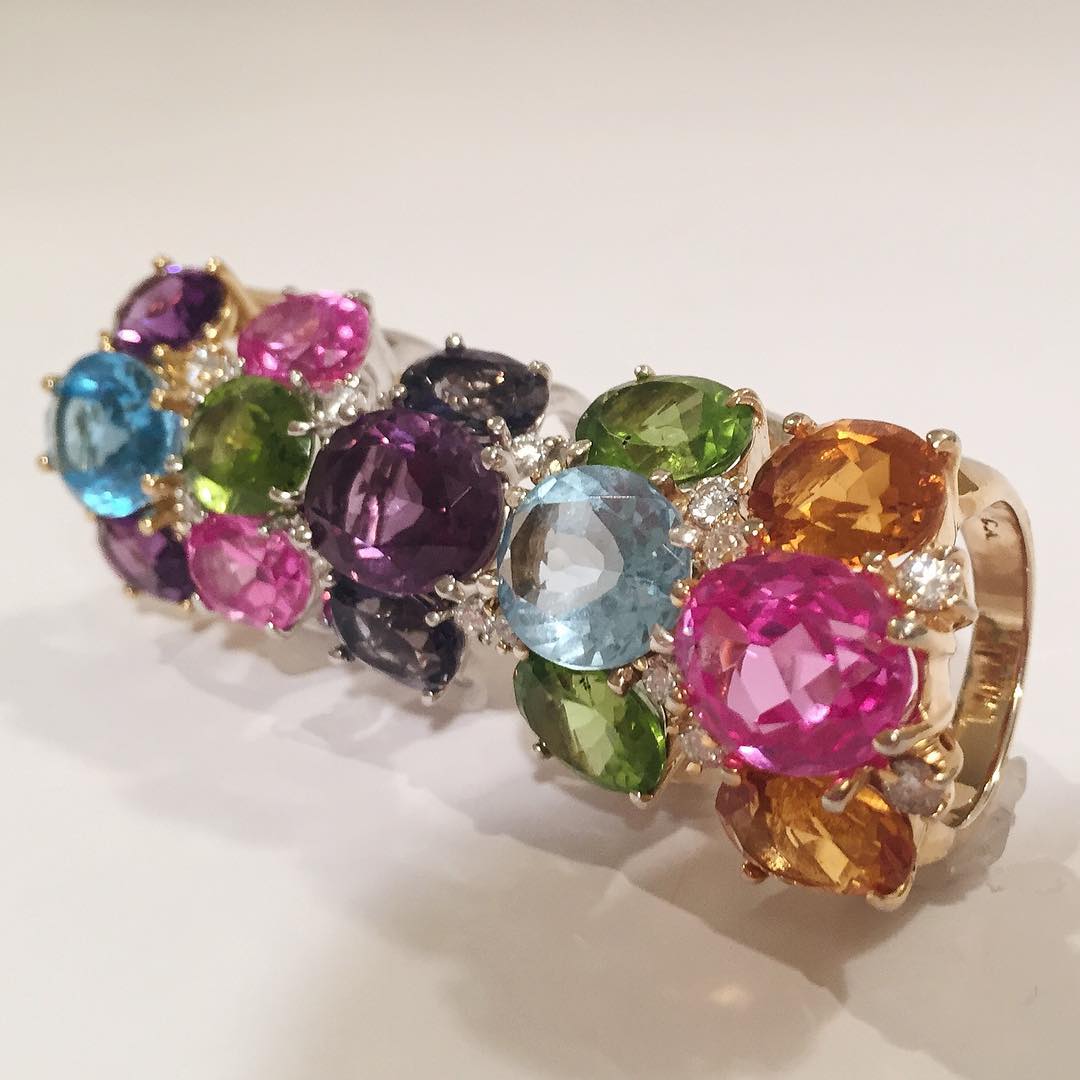 Large GUM DROP™ Ring with Citrine and Amethyst and Diamonds