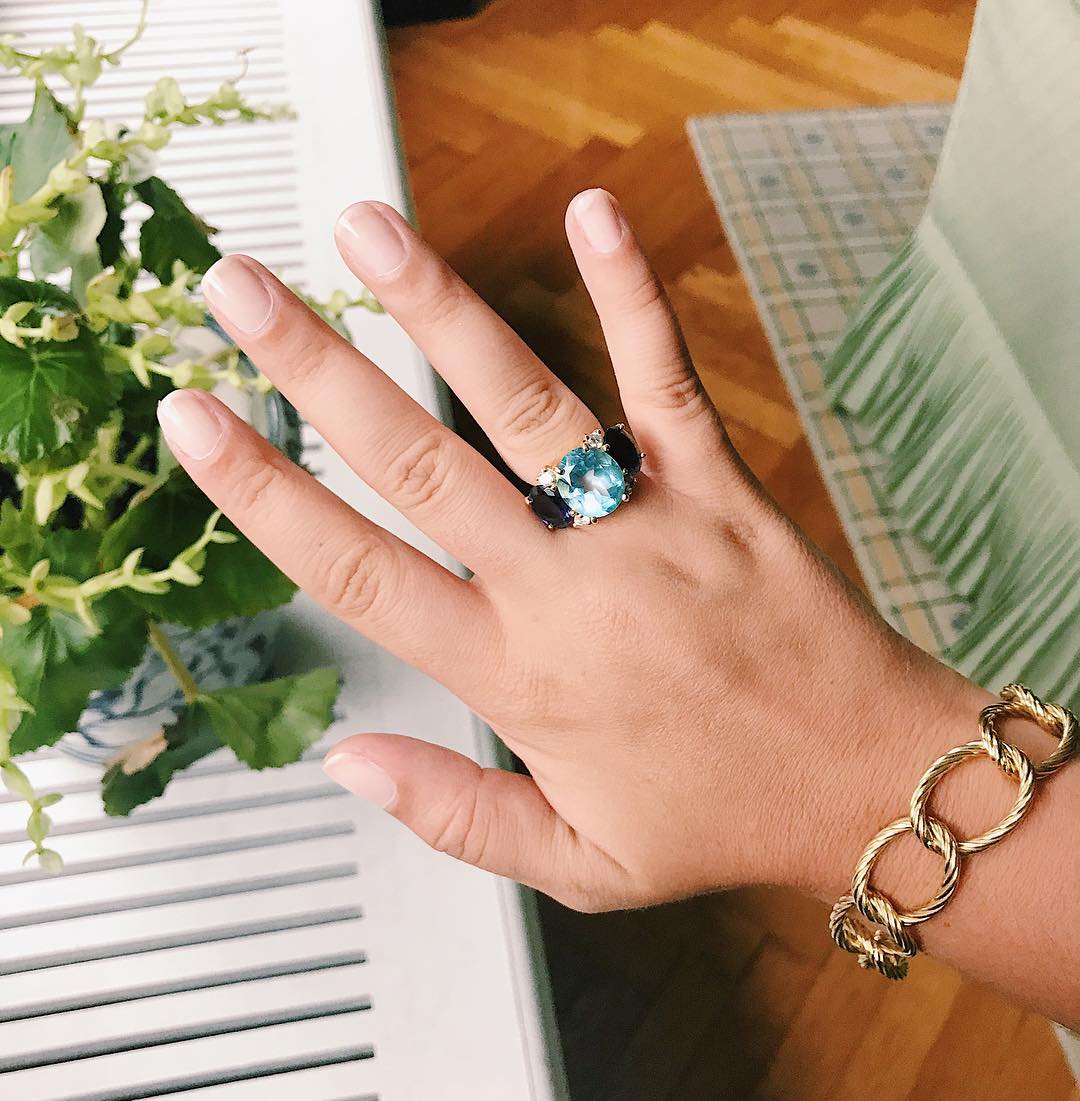 Large GUM DROP™ Ring with Iolite and Blue Topaz and Diamonds