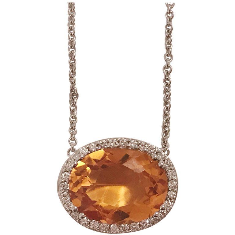 Deep Citrine Pendant Necklace with Surrounding Diamonds