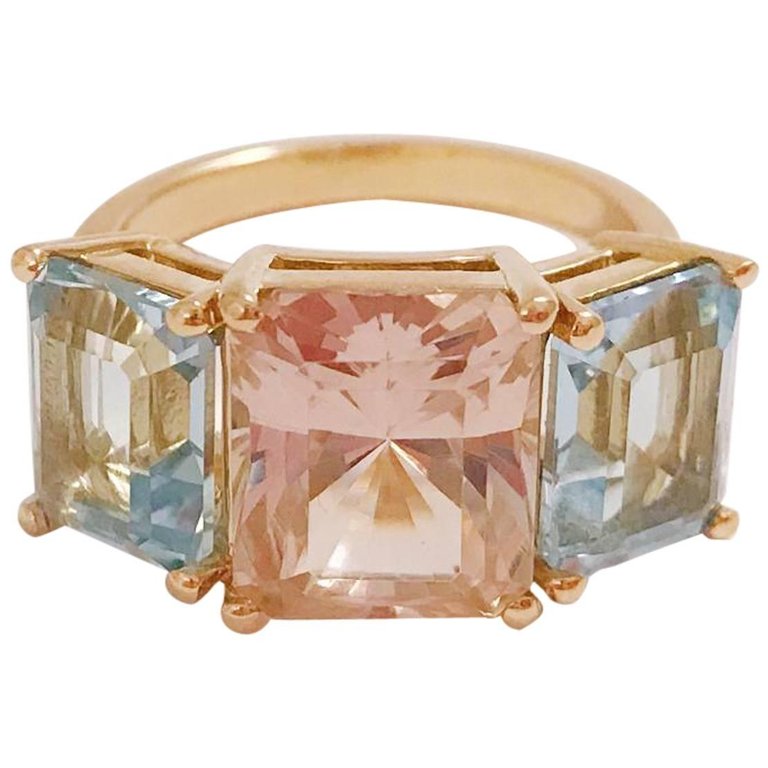 Mini Yellow Gold Semi Precious Emerald Cut Ring
