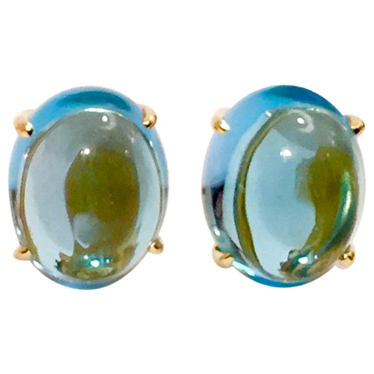 Cabochon Blue Topaz Stud Earring