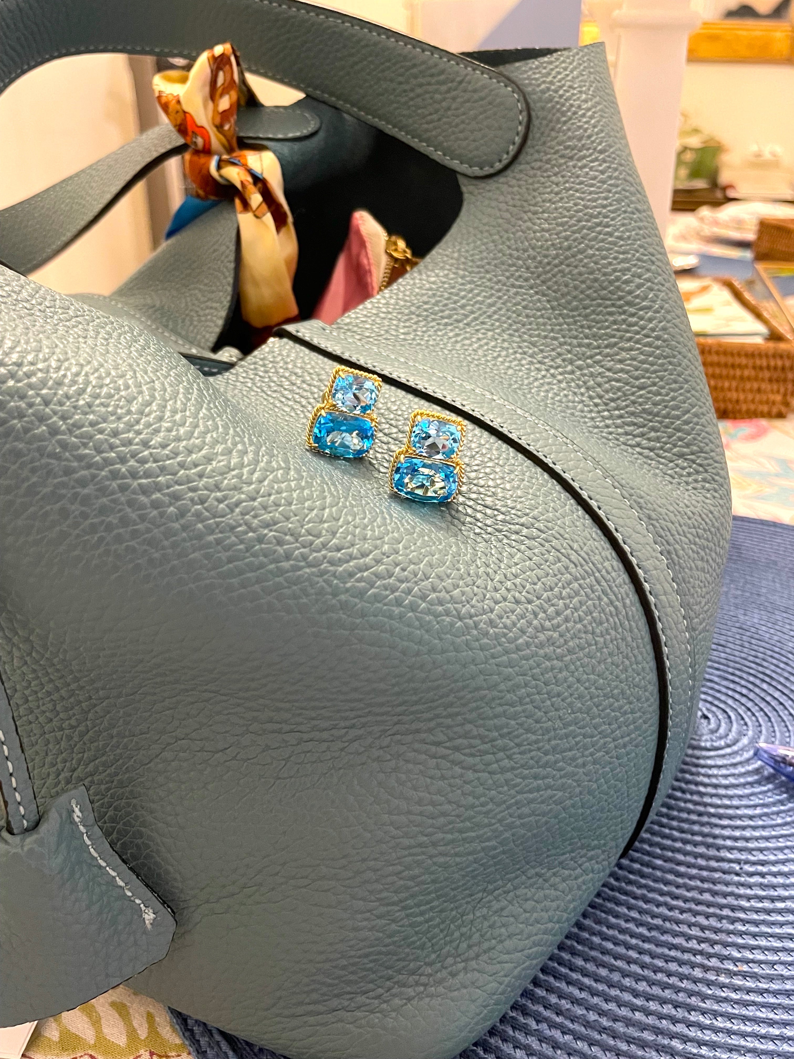 18kt Yellow Gold Cushion Rope Twist Border Earring with Citrine and Smoky Topaz