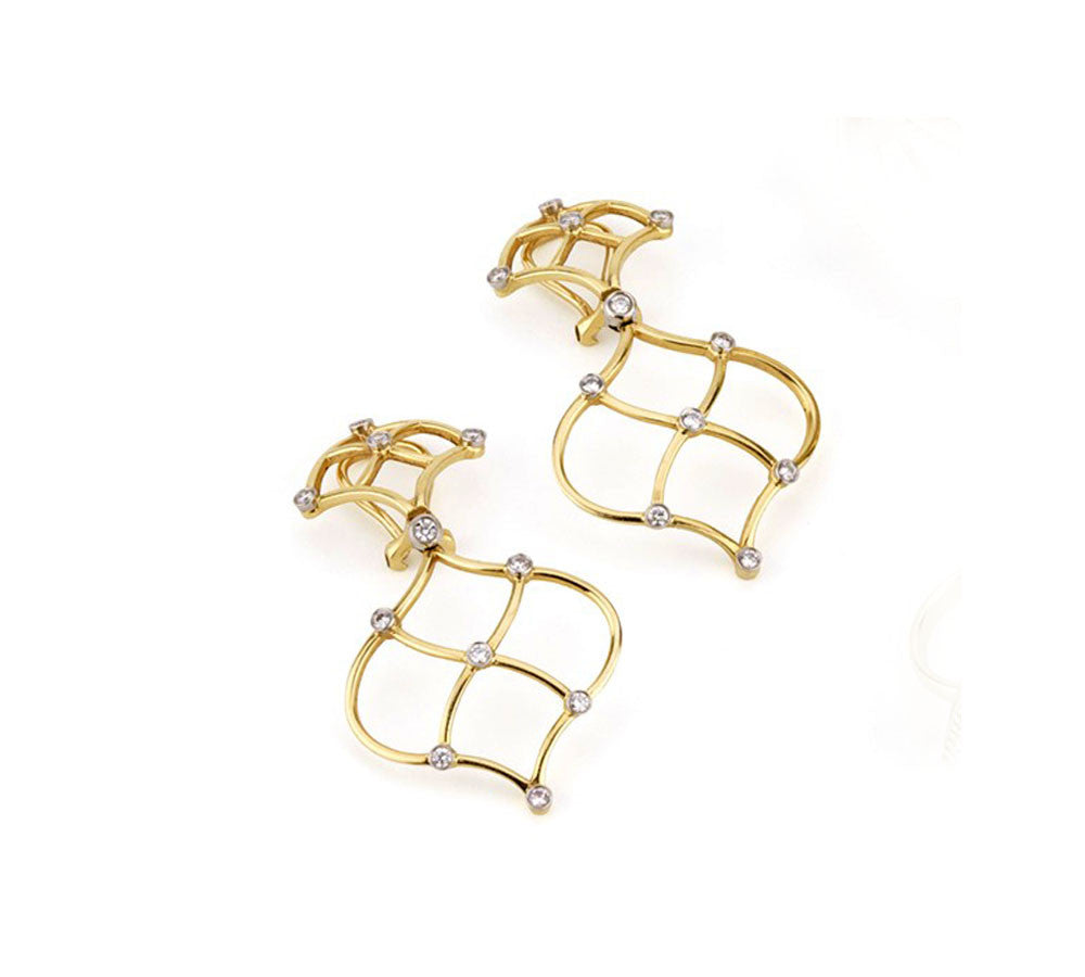 18kt Yellow Gold Woven Drop Earrings with Diamonds
