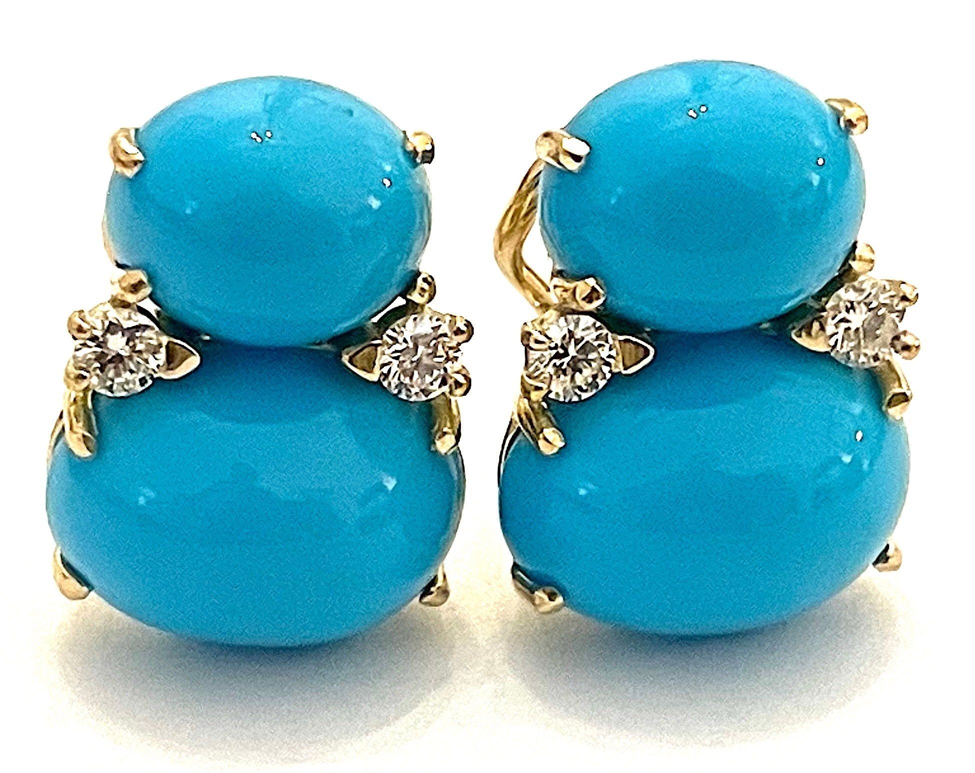 Large GUM DROP™ Earrings with Cabochon Turquoise and Diamonds