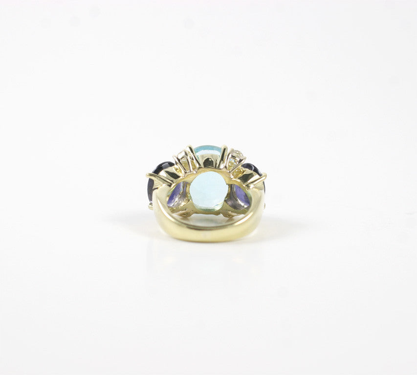 Large GUM DROP™ Ring with Blue Topaz and Iolite and Diamonds