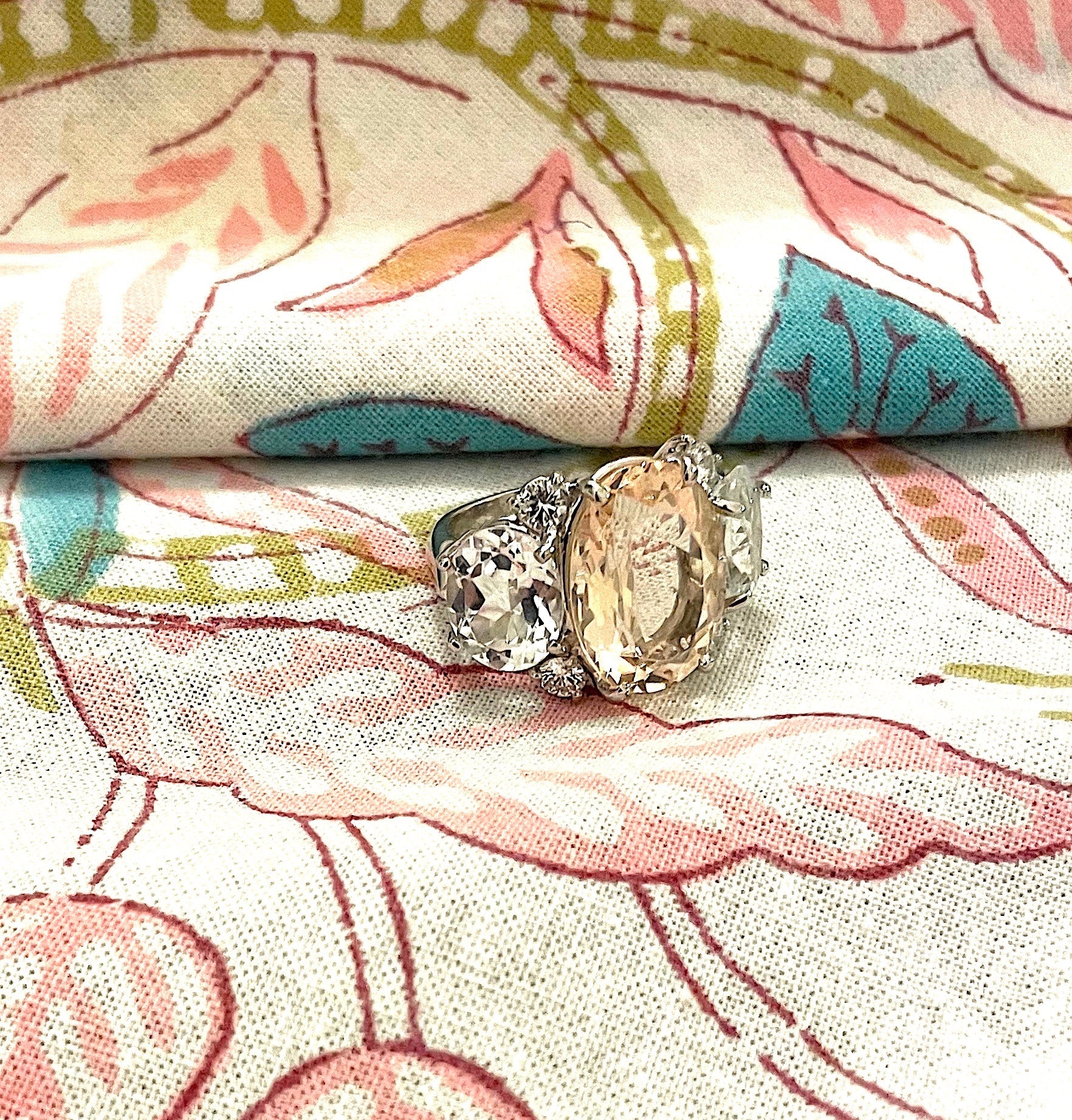 Medium 18kt White Gold GUM DROP™ Ring with Morganite and Rock Crystal