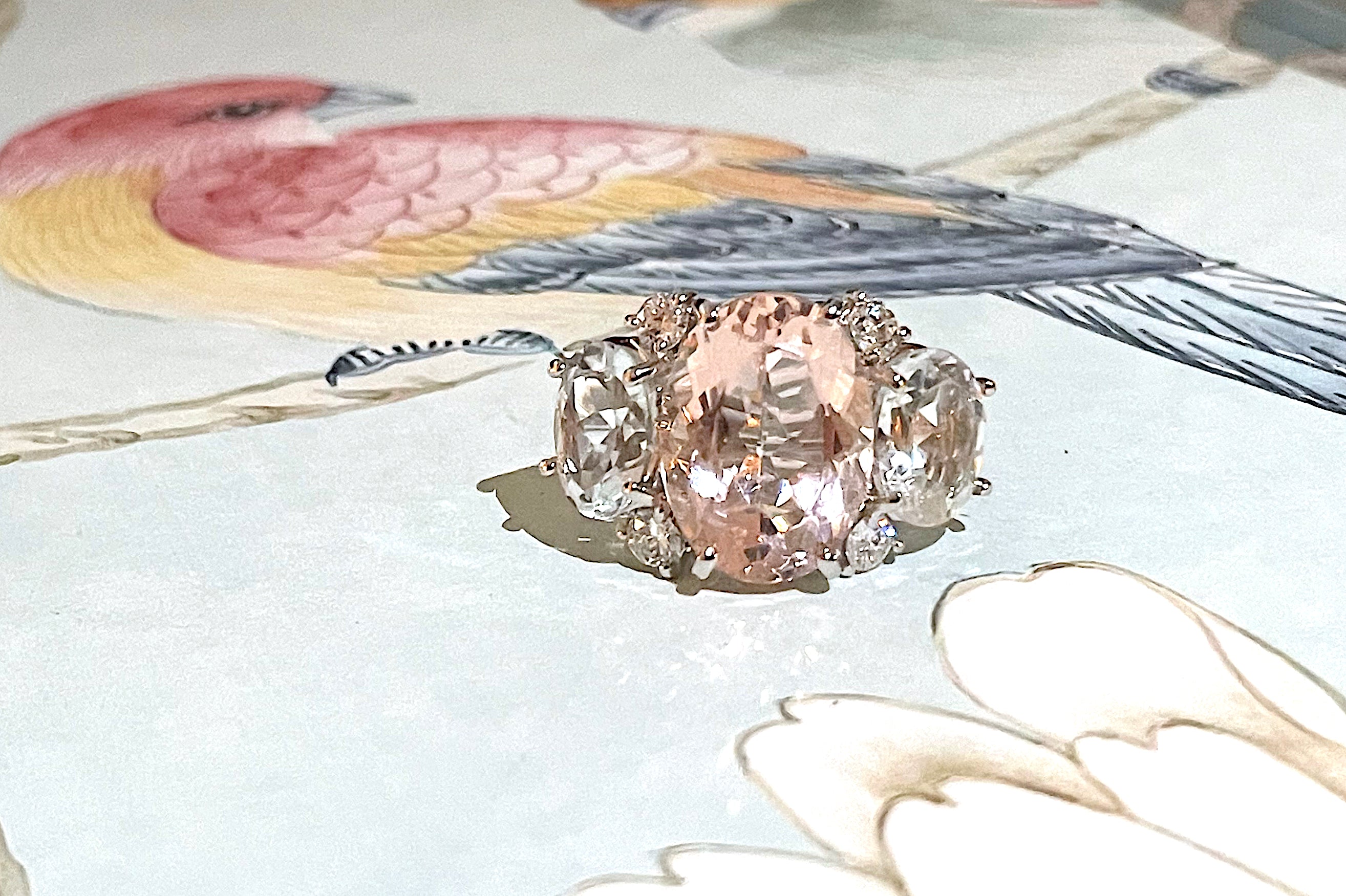 Large Platinum GUM DROP™ Ring with Morganite and Rock Crystal and Diamonds