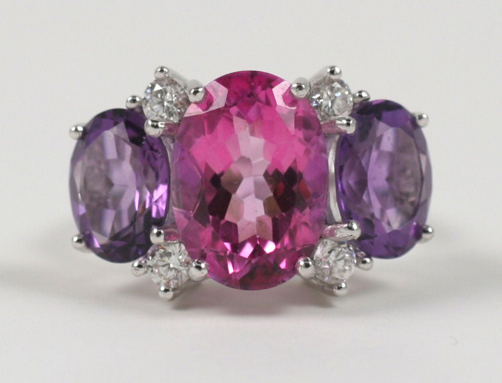 Large GUM DROP™ Ring with Pink Topaz and Amethyst and Diamonds