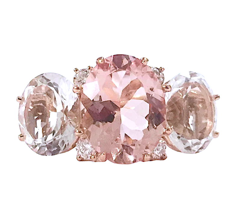 Medium 18kt White Gold GUM DROP™ Ring with Morganite and Rock Crystal