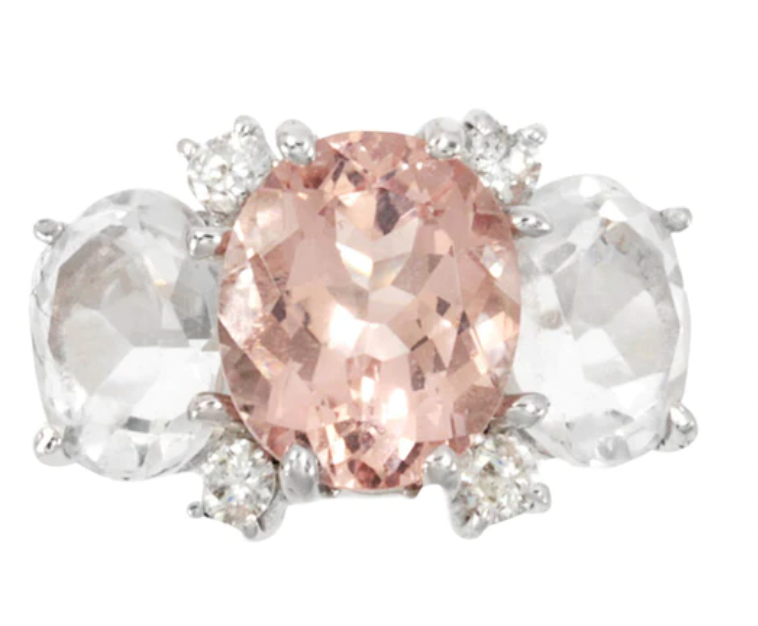 Medium 18kt White Gold GUM DROP™ Ring with Morganite and Rock Crystal