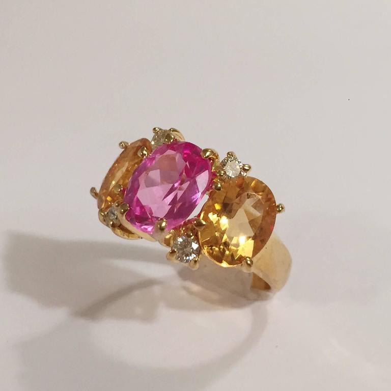 Small GUM DROP™ Ring with Pink Topaz and Citrine and Diamonds