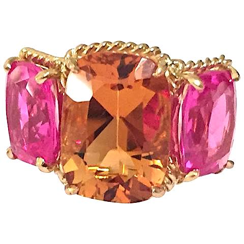 Large GUM DROP™ Ring with Pink Topaz Peridot and Diamonds
