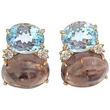 Large GUM DROP™ Earrings with Rock Crystal and Smoky Topaz and Diamonds