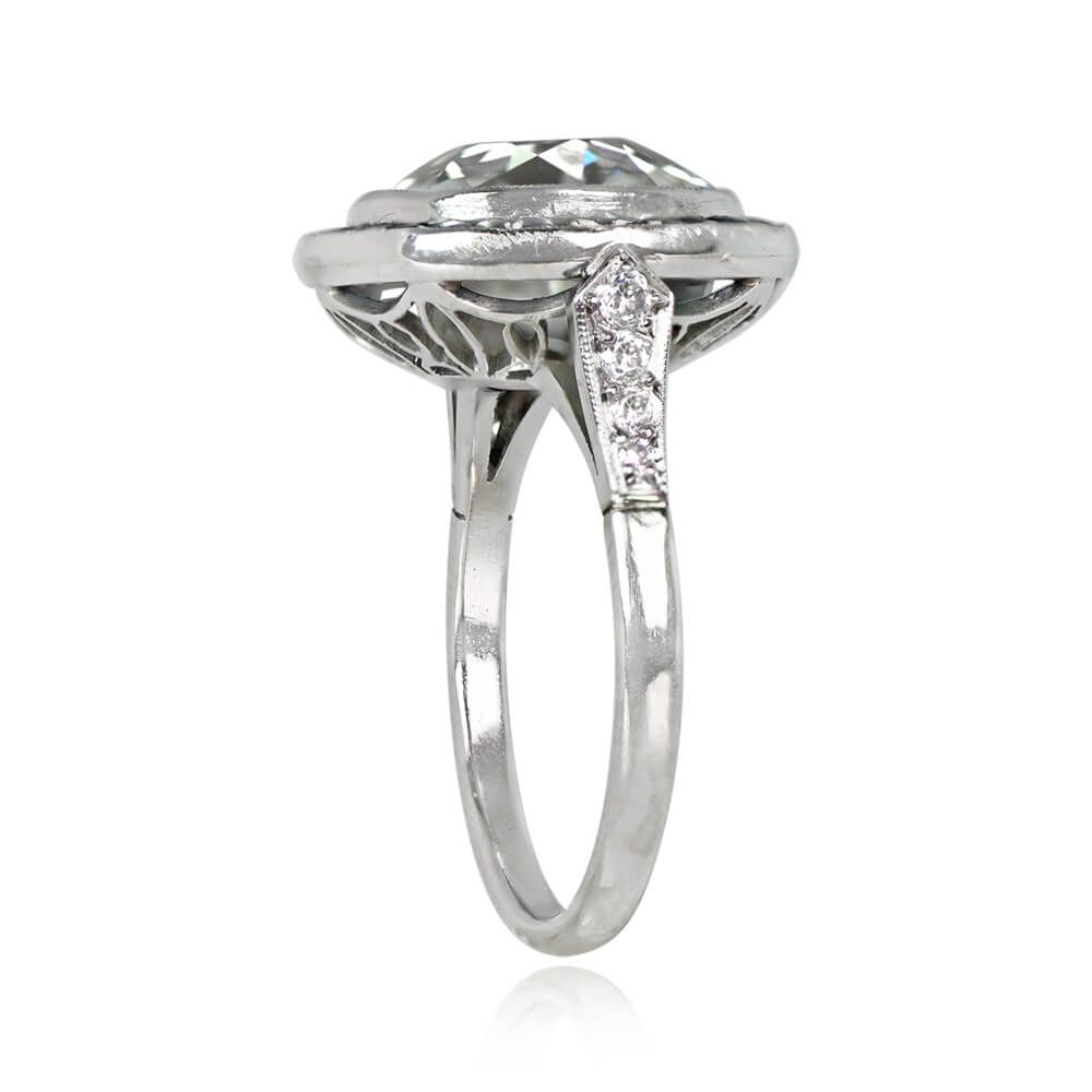 Platinum European cut Diamond and Emerald Ring