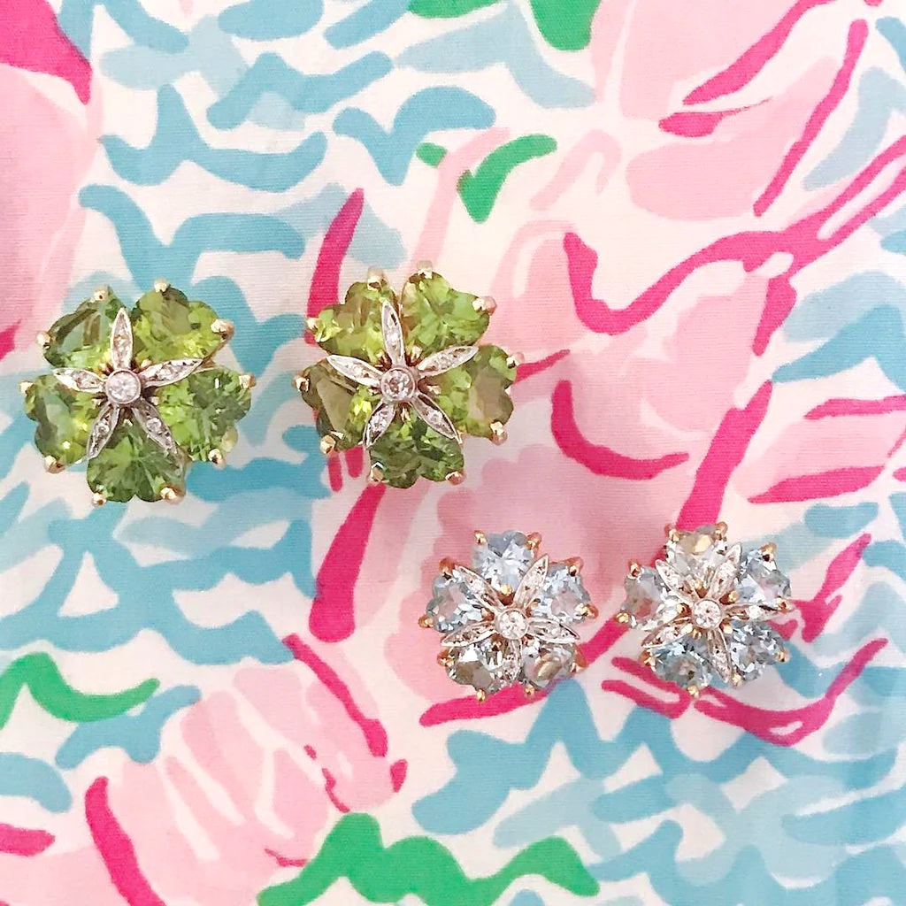 18kt Yellow Gold Sand Dollar Earrings with Peridot and Diamonds