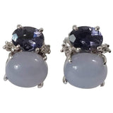 Medium GUM DROP™ Earrings with Iolite and Cabochon Chalcedony and Diamonds