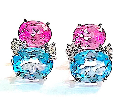 Large GUM DROP™ Earrings with Pink Topaz and Blue Topaz and Diamonds