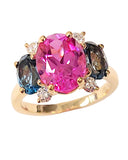 Small GUM DROP™ Ring with Bright Pink Topaz and Blue Topaz and Diamonds
