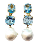 Elegant Three-Stone Drop Earring with Oval Citrine and Baroque Pearl