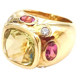 18kt Bonheur Ring with Green Amethyst, Amethyst and Blue Topaz