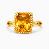 Elegant Single Stone Citrine Ring with Gold Rope Twist Border