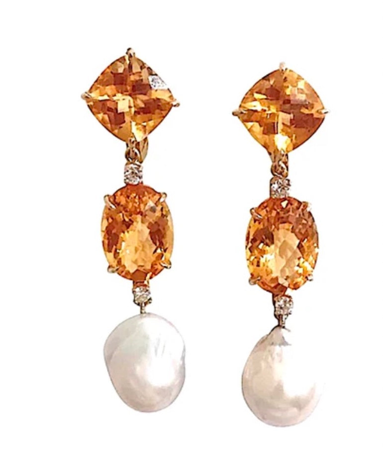Large GUM DROP™ Earrings with Pearls and Pink Topaz and Diamonds