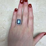 Platinum Deco style Aquamarine Sapphire and Diamond ring