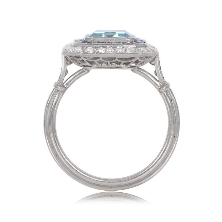 Platinum European cut Diamond and Emerald Ring