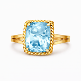 Elegant Single Stone Citrine Ring with Gold Rope Twist Border