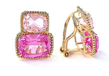 18kt Yellow Gold Light Pink Topaz & Deep Pink Topaz Cushion Cut Earrings with Twisted Rope Border