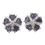 18kt White Gold Mini Sand Dollar Earrings with Iolite and Diamonds